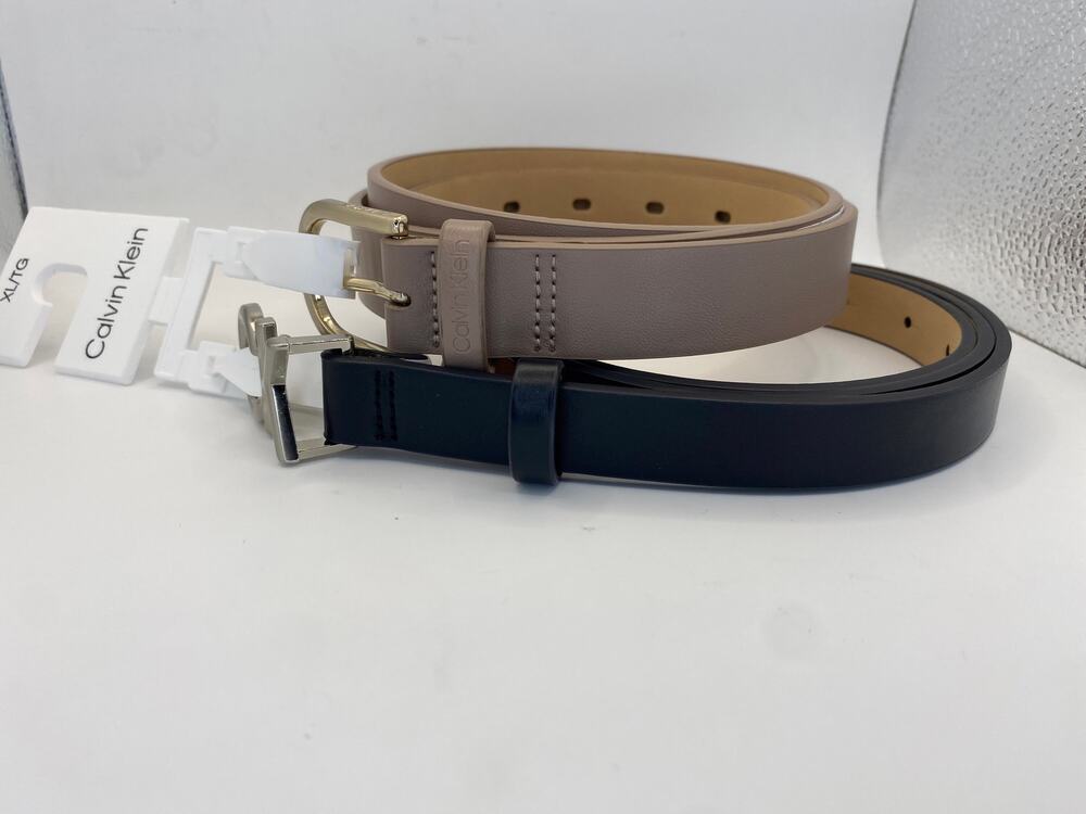 Calvin Klein Women’s 2-Pack Belt Black Taupe Slim Synthetic Vegan X-Large